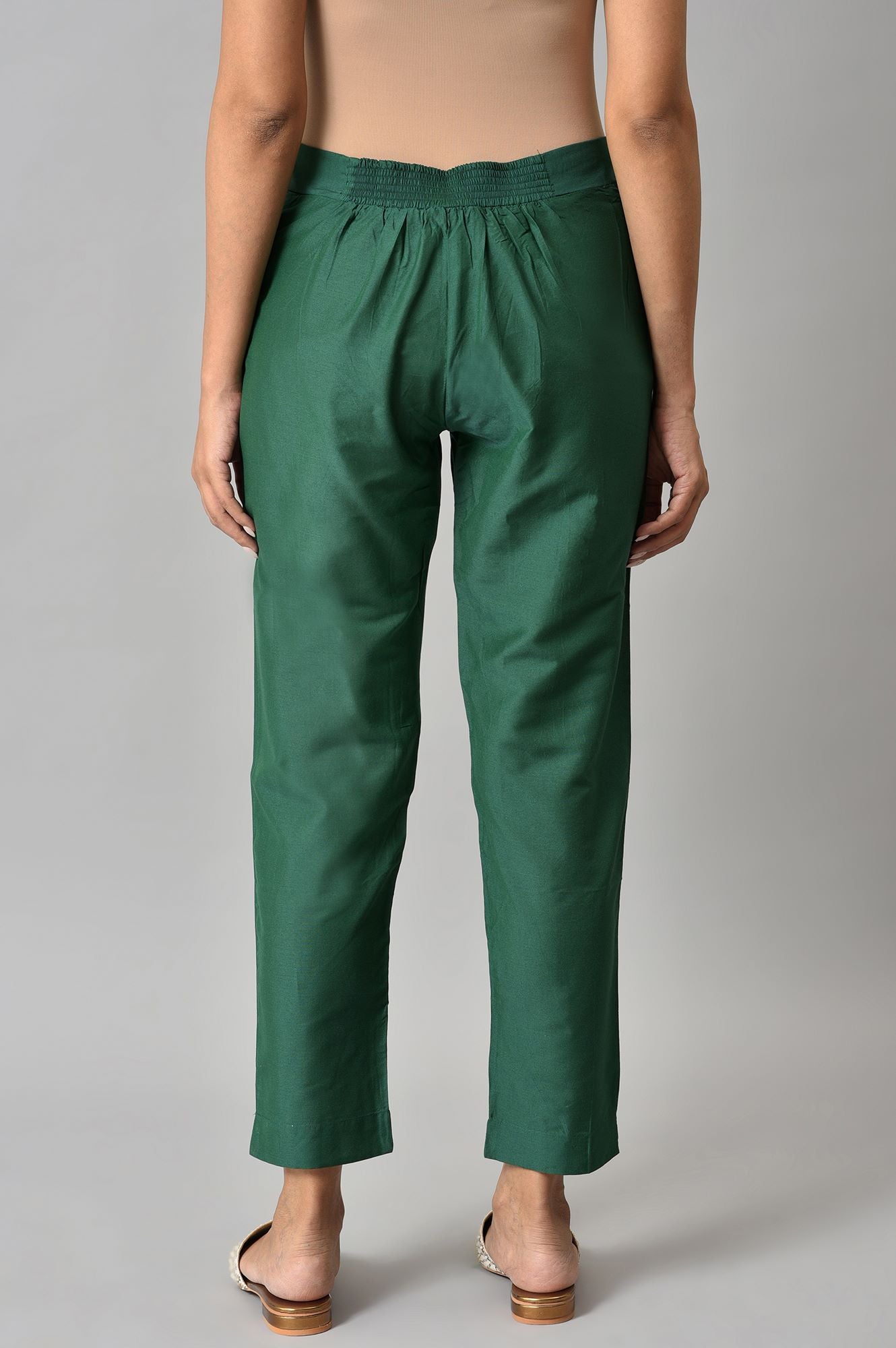 Dark Green Solid Women Slim Pants