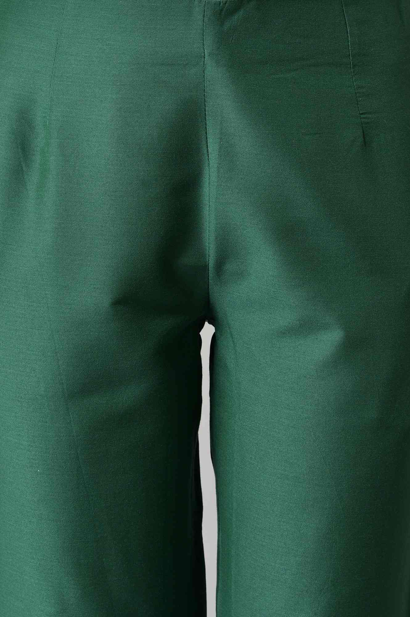 Dark Green Solid Women Slim Pants