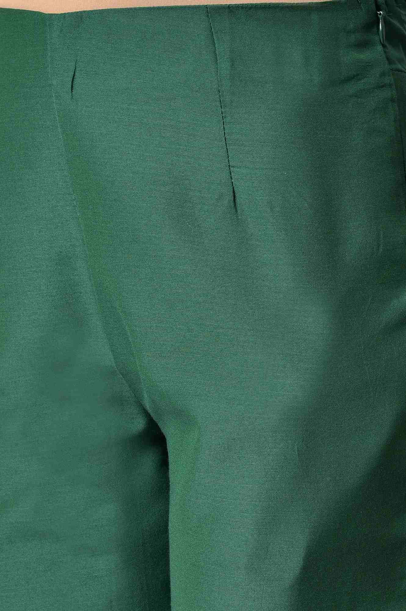 Dark Green Solid Women Slim Pants