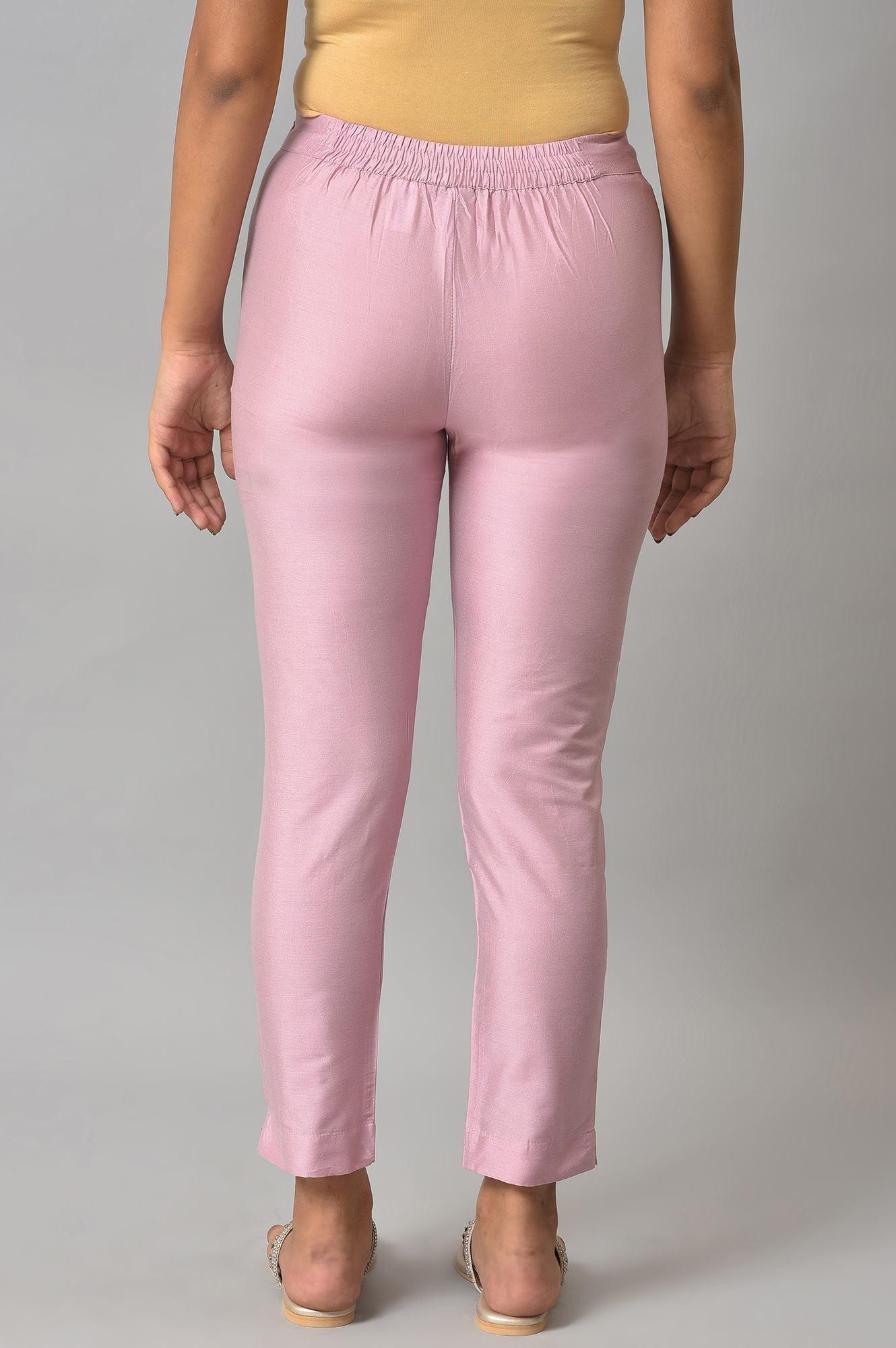 Light Pink Solid Women Slim Pants - wforwoman