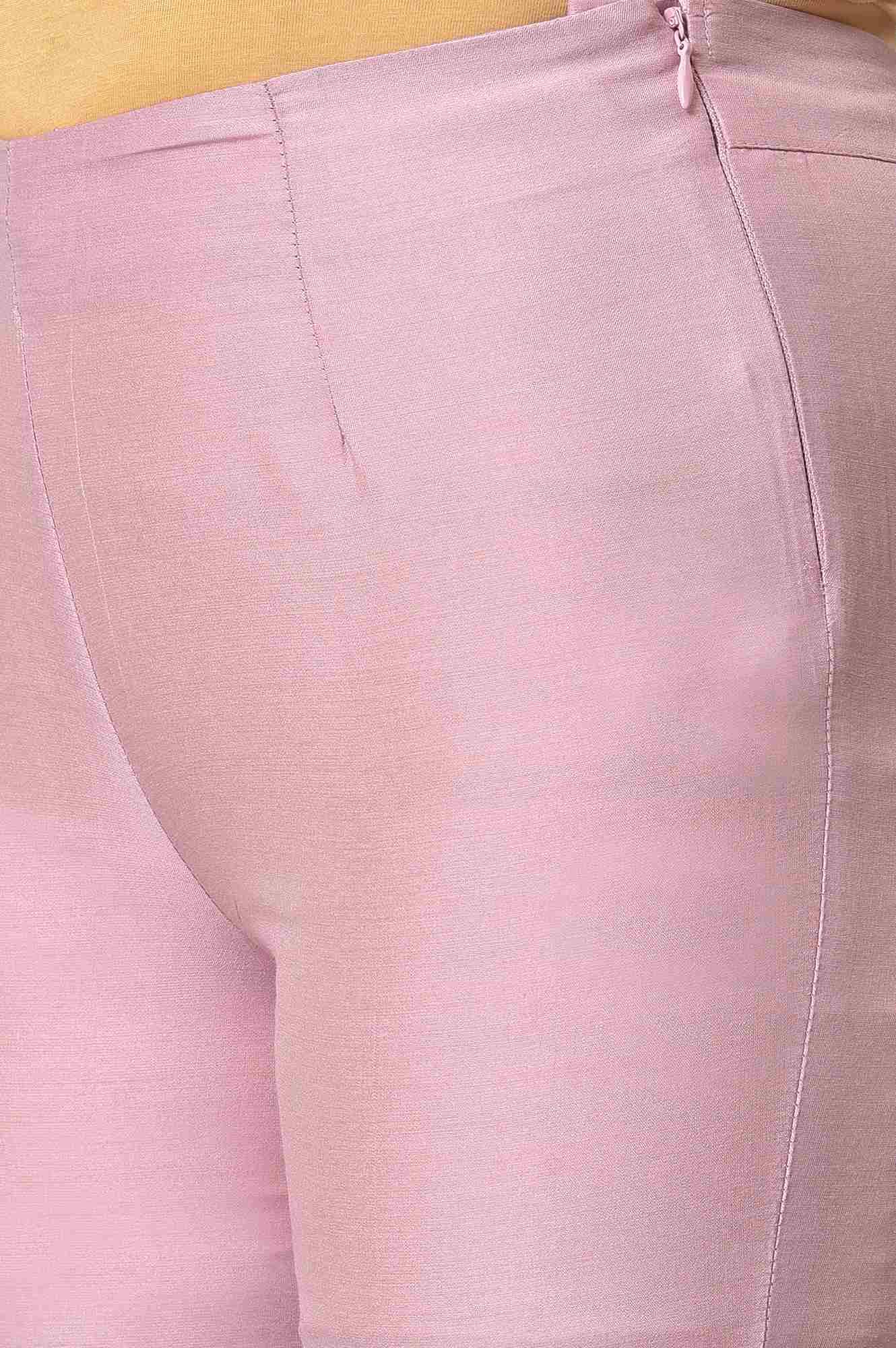 Light Pink Solid Women Slim Pants - wforwoman