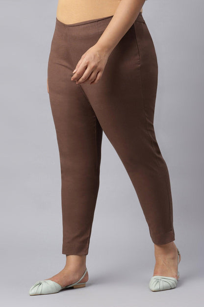 Deep Brown Solid Women Plus Size Slim Pants - wforwoman