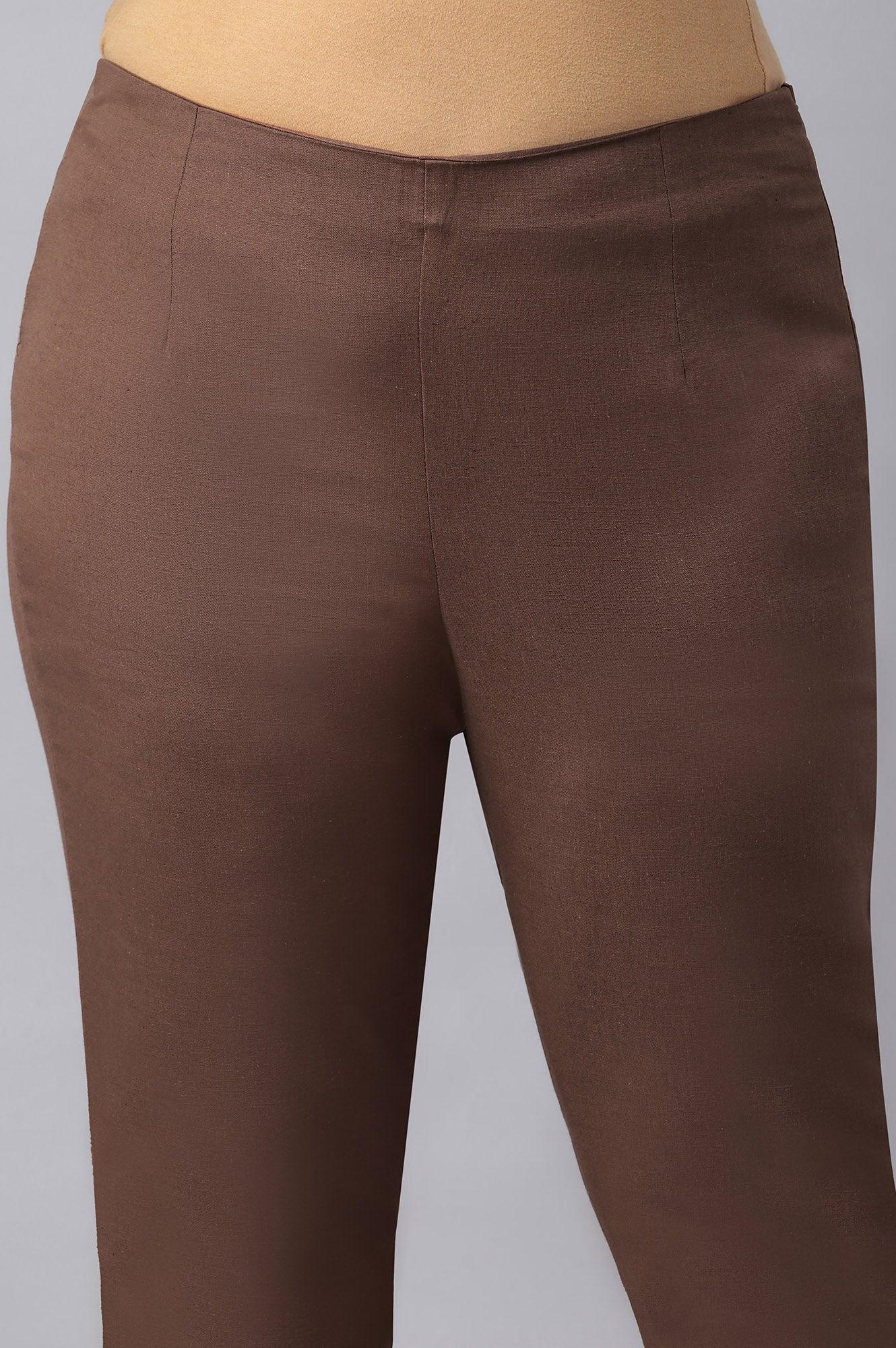 Buy Deep Brown Solid Women Plus Size Slim Pants 1099 W for
