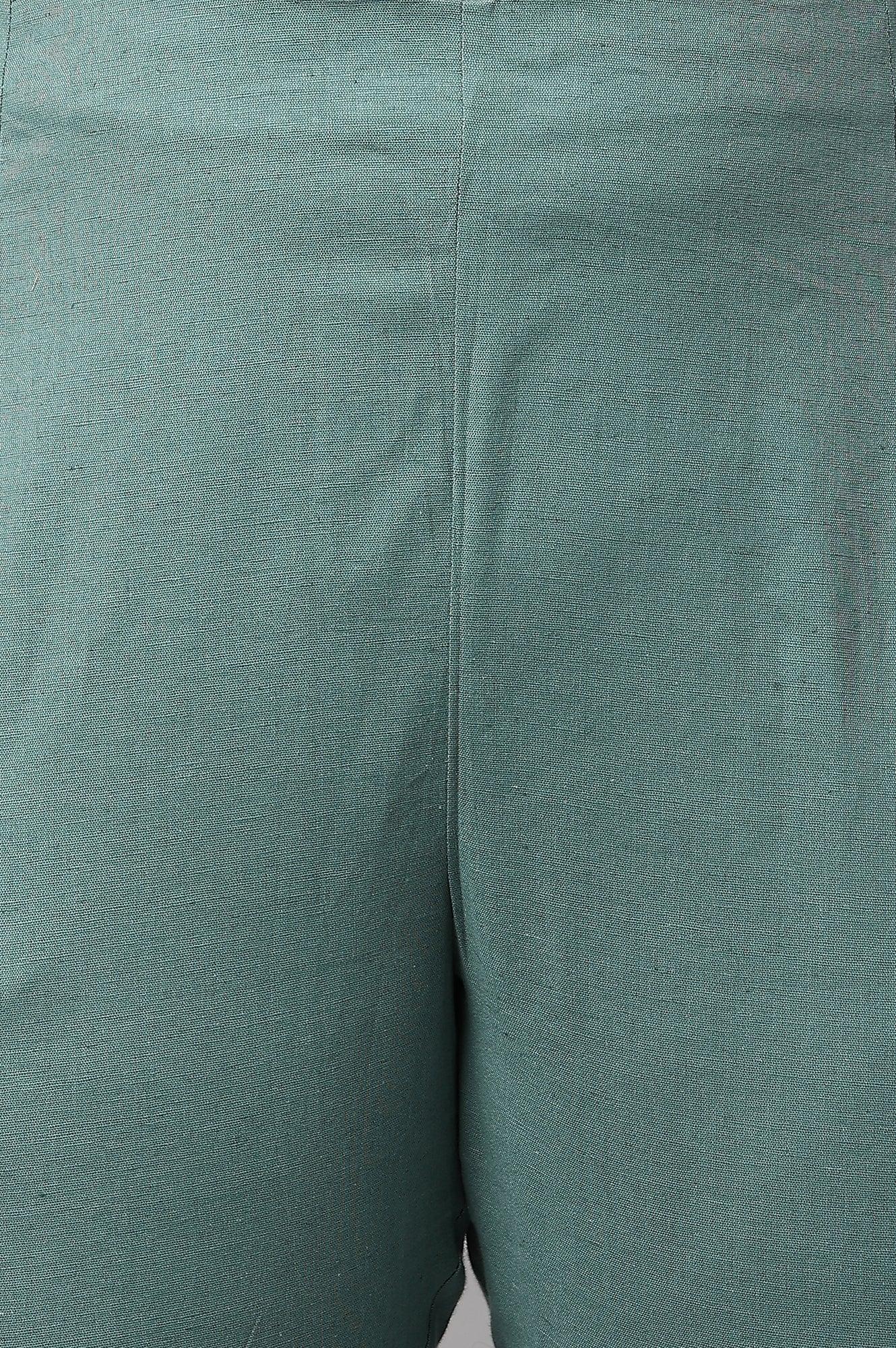 Plus Size Aqua Blue Cotton Blend Slim Pants - wforwoman