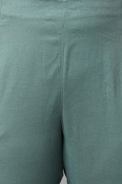 Plus Size Aqua Blue Cotton Blend Slim Pants - wforwoman