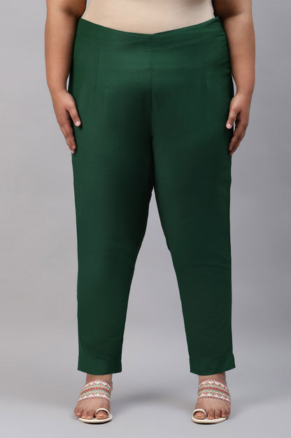 Dark Green Solid Women Plus Size Slim Pants