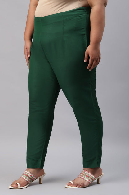 Dark Green Solid Women Plus Size Slim Pants