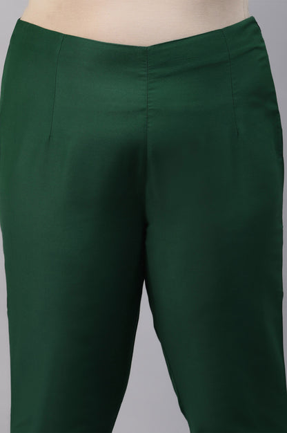 Dark Green Solid Women Plus Size Slim Pants