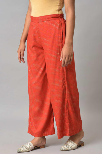 Red Glitter Printed Rayon Parallel Pants - wforwoman