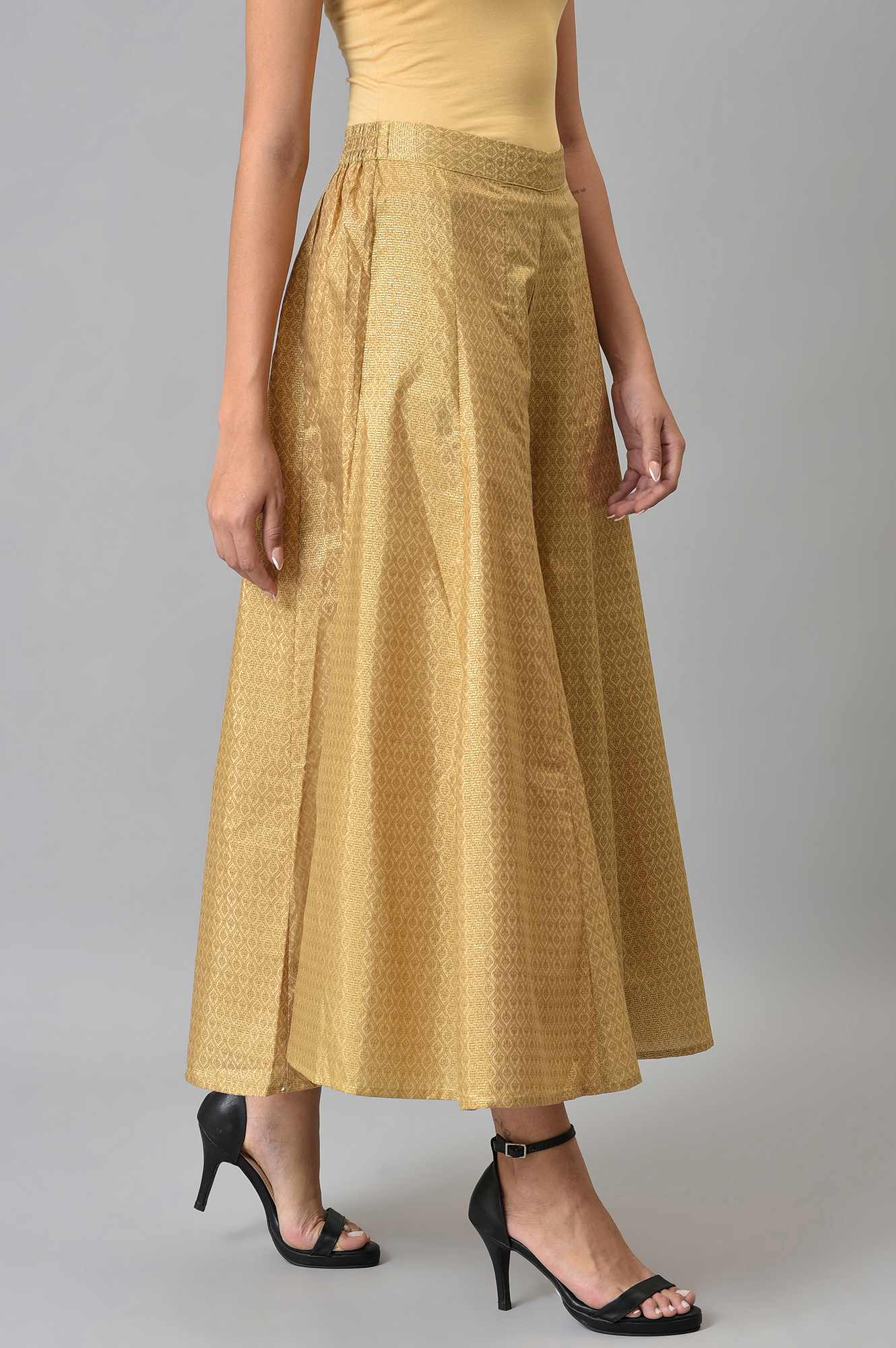 Gold Poly Shantung Plus Size Culottes