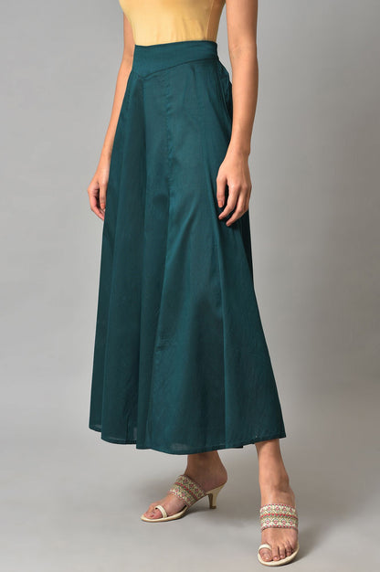 Teal Blue Solid Flared Culottes