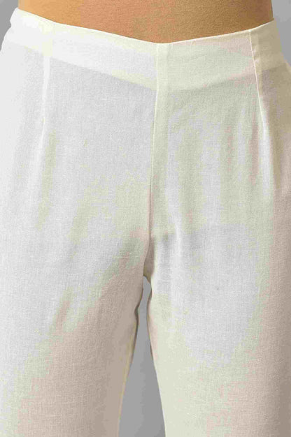 Ecru Slim Pants With Embroidered Hem - wforwoman