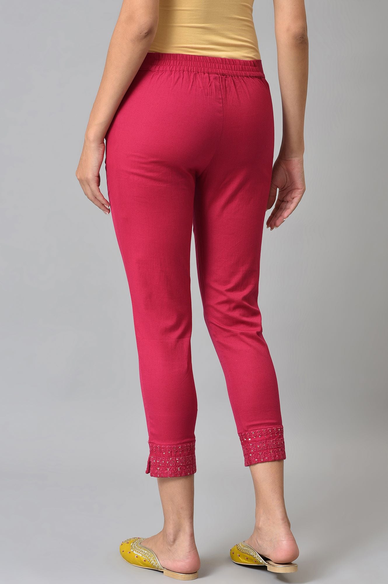 Dark Pink Solid Light Festive Slim Pants