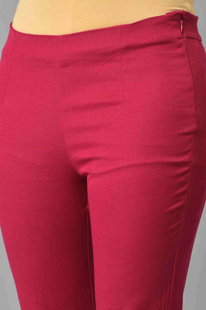 Dark Pink Solid Light Festive Slim Pants