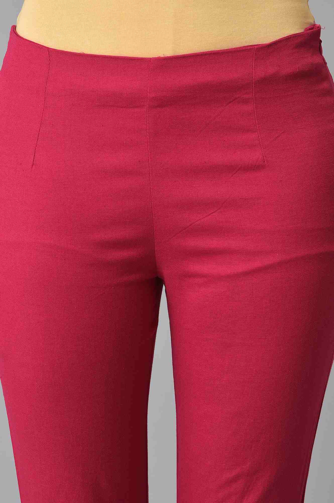 Dark Pink Solid Light Festive Slim Pants