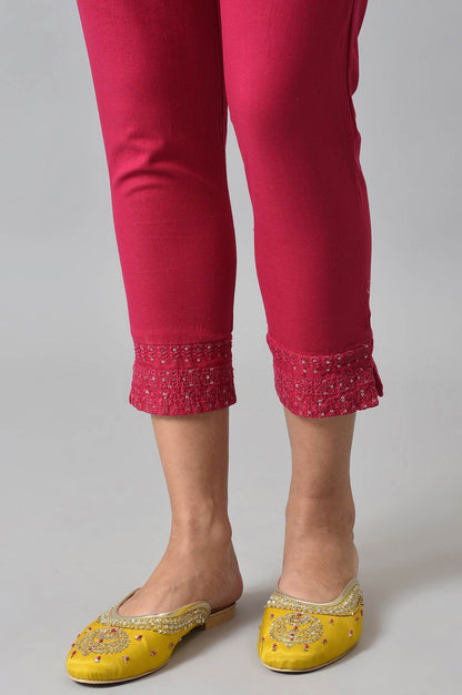 Dark Pink Solid Light Festive Slim Pants