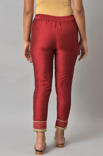 Red Embroidered Light Festive Slim Pants