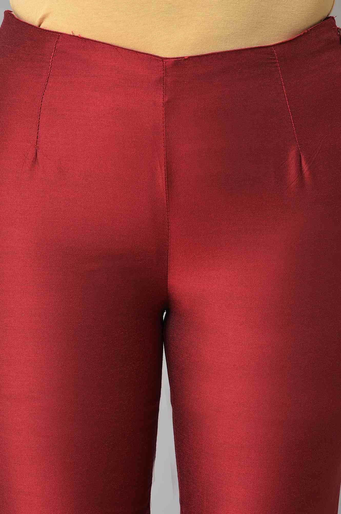 Red Embroidered Light Festive Slim Pants