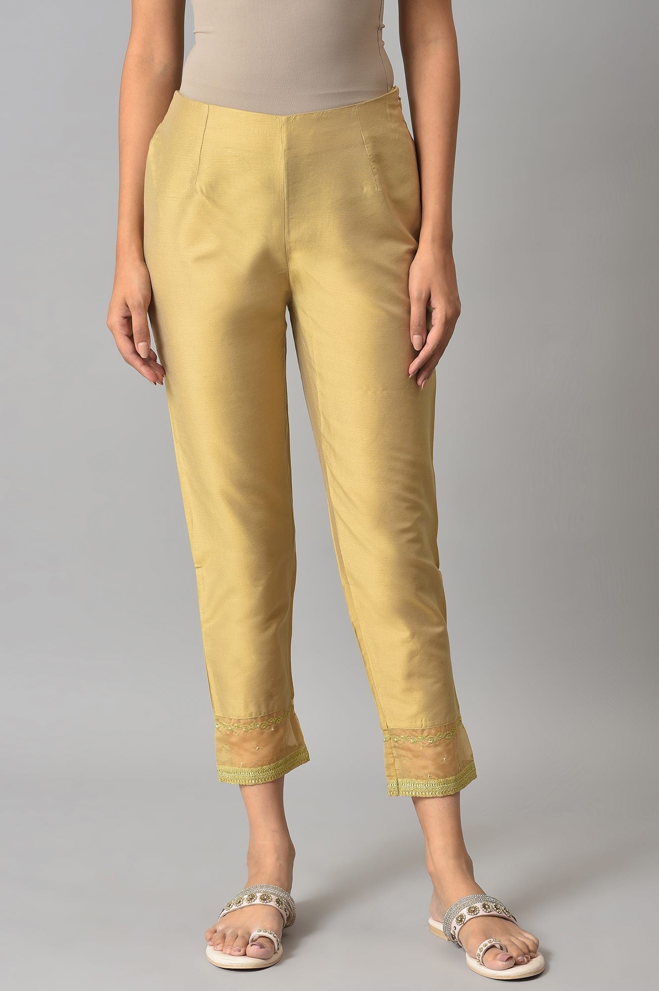 Gold Embroidered Light Festive Slim Pants