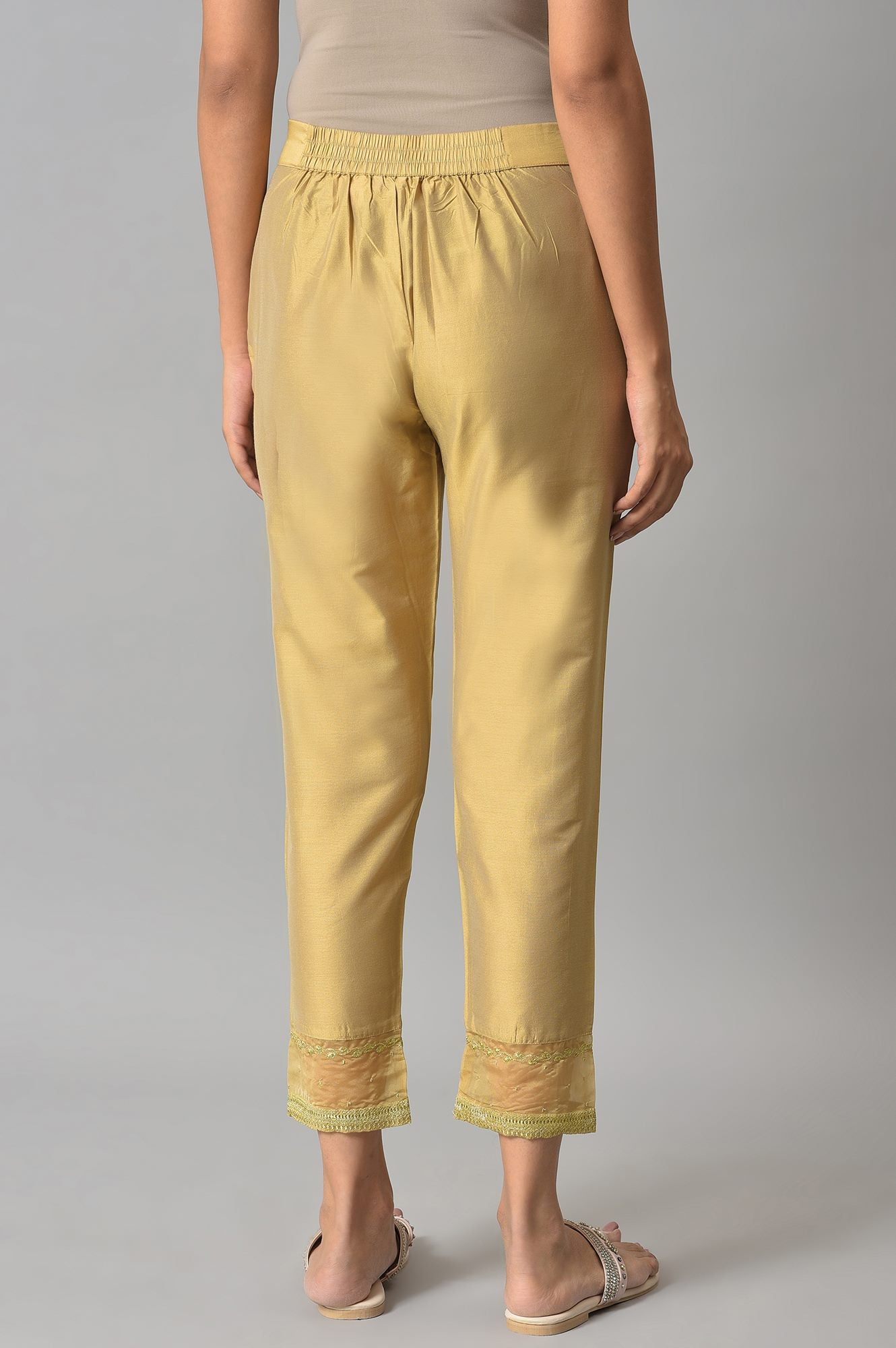 Gold Embroidered Light Festive Slim Pants