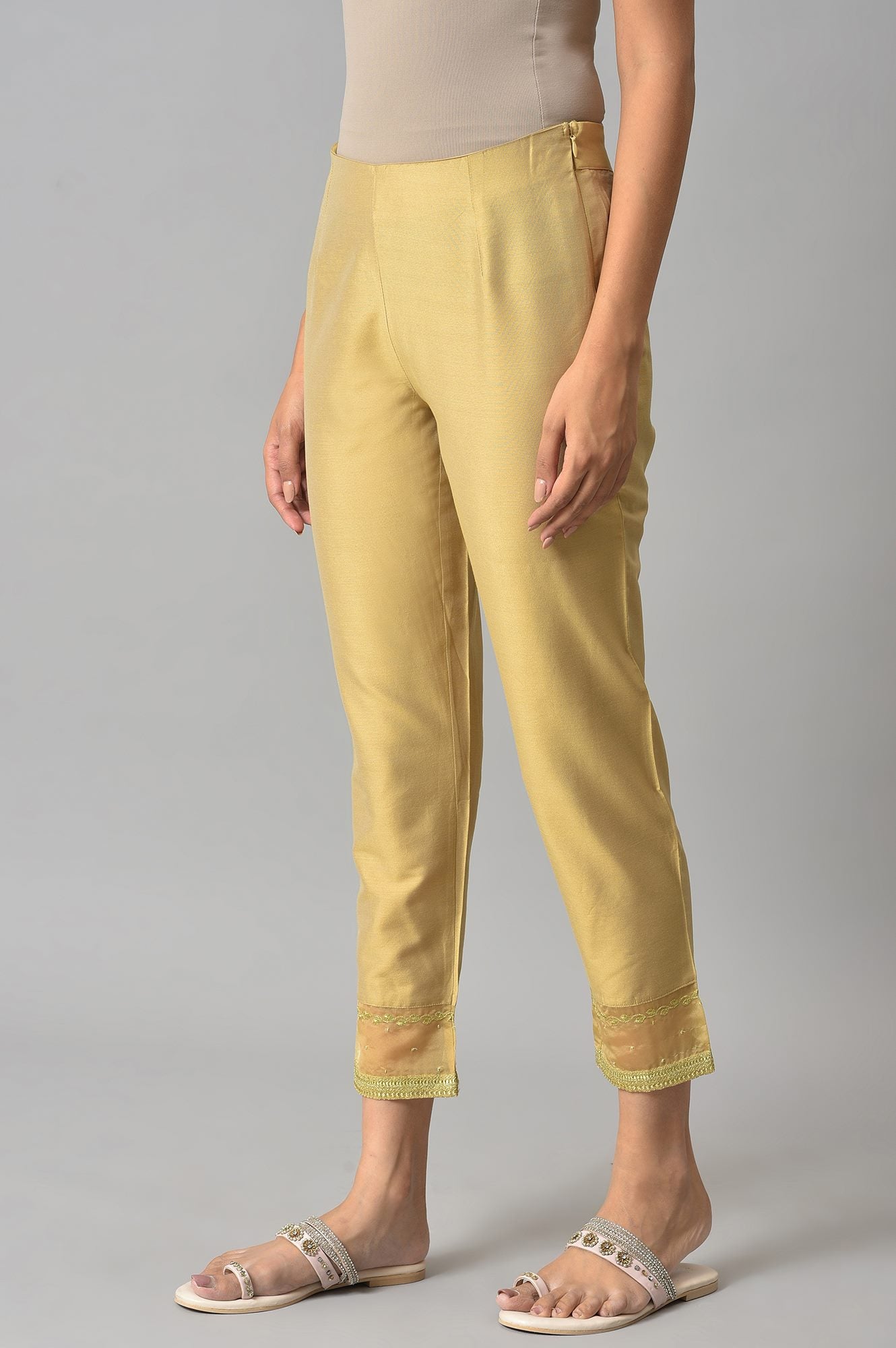 Gold Embroidered Light Festive Slim Pants