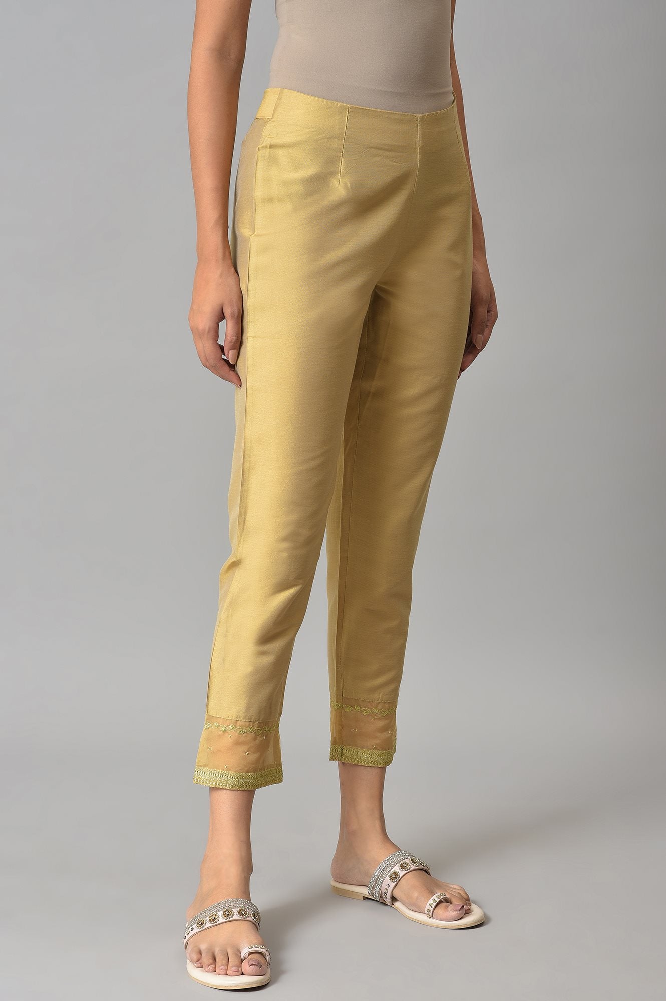 Gold Embroidered Light Festive Slim Pants