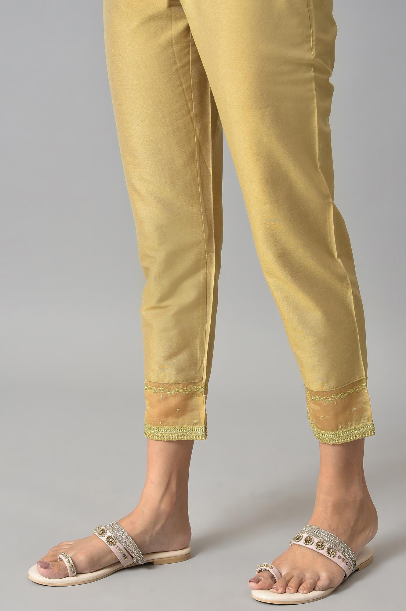 Gold Embroidered Light Festive Slim Pants