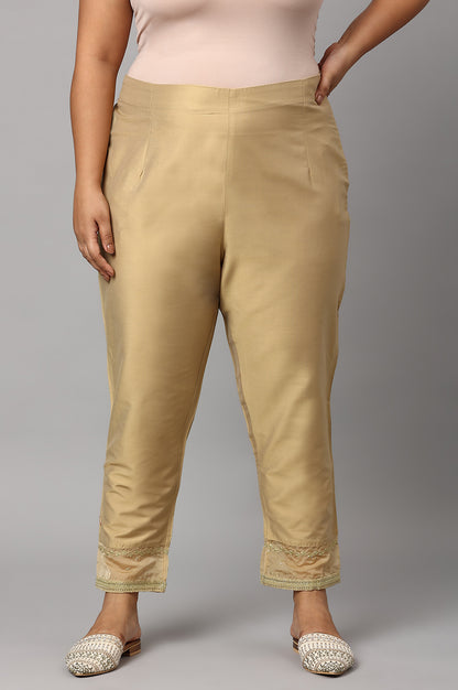 Gold Embroidered Light Festive Plus Size Slim Pants