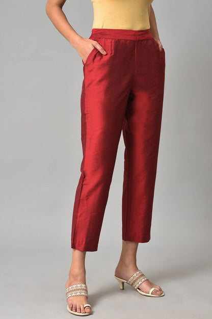 Red Solid Straight Women Pants - wforwoman