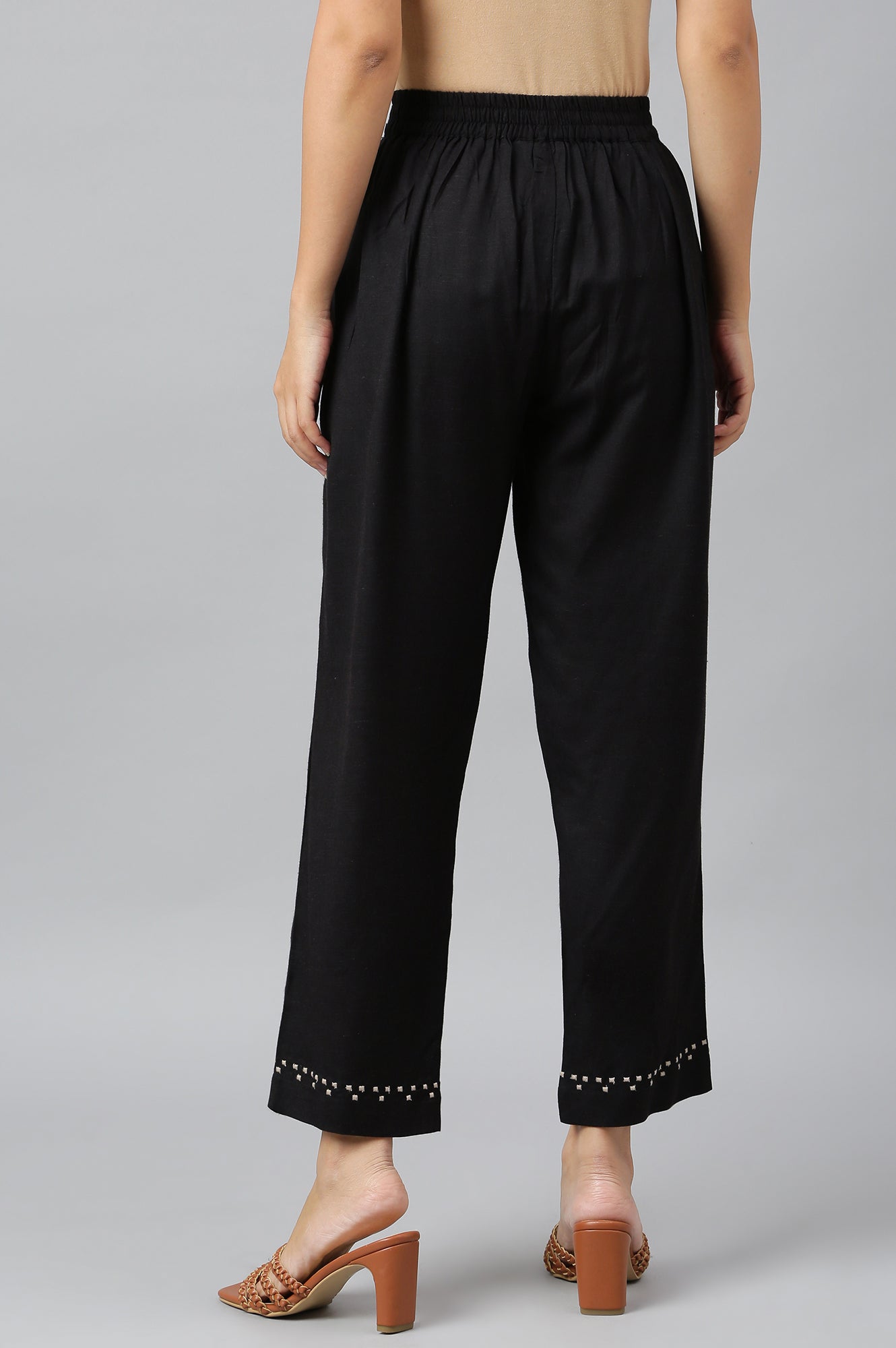 Black Embroidered Straight Pants