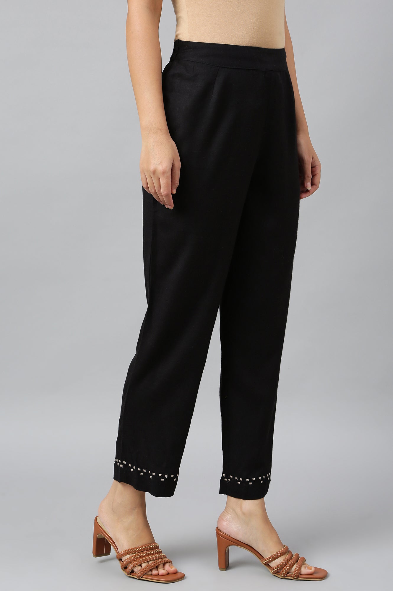 Black Embroidered Straight Pants