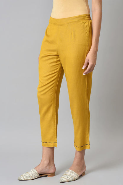 Yellow Embroidered Straight Pants - wforwoman