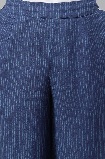 Blue Stripe Print Women Straight Pants