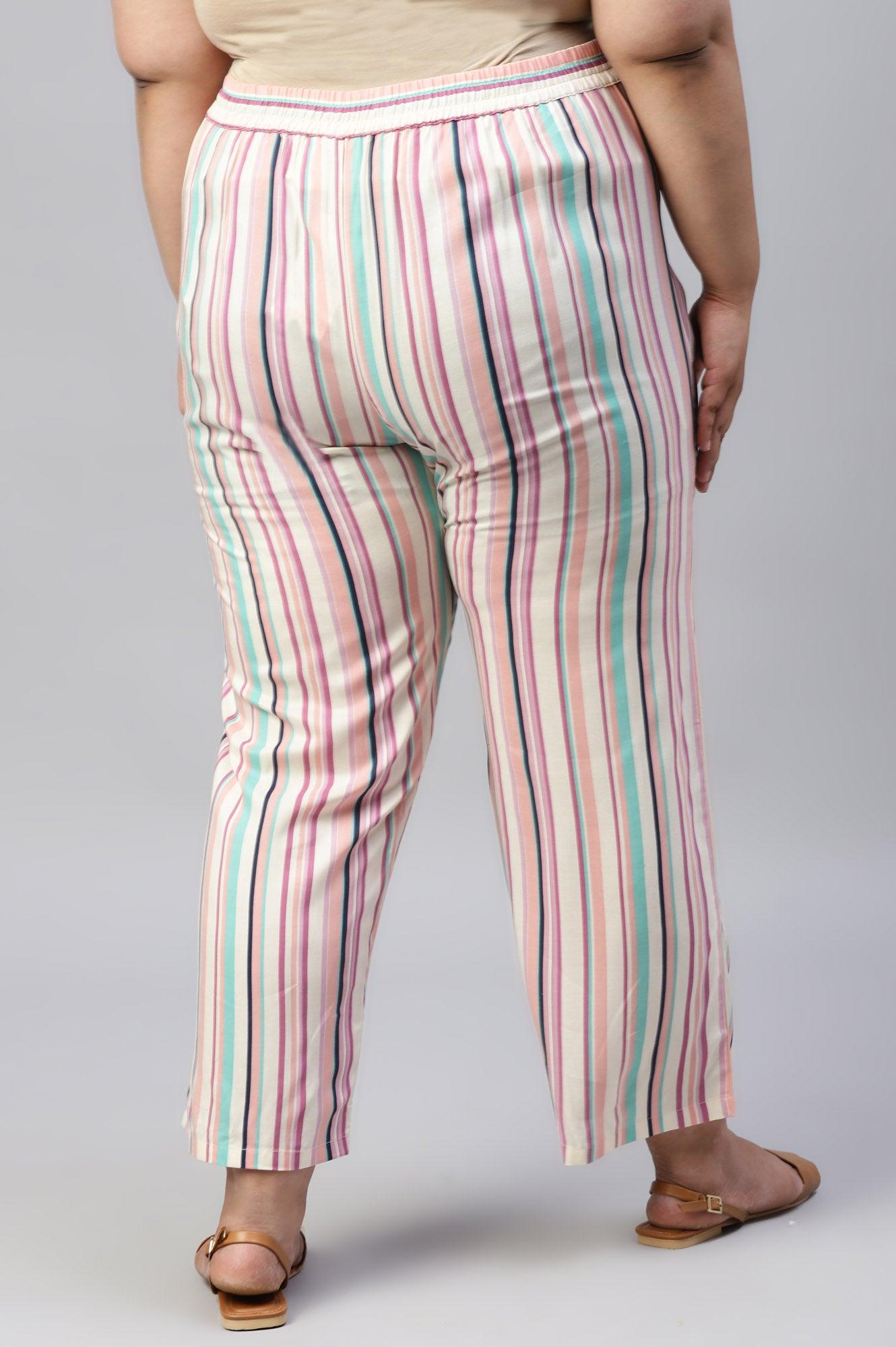 Plus Size Multicoloured Rayon Printed Parallel Pants - wforwoman