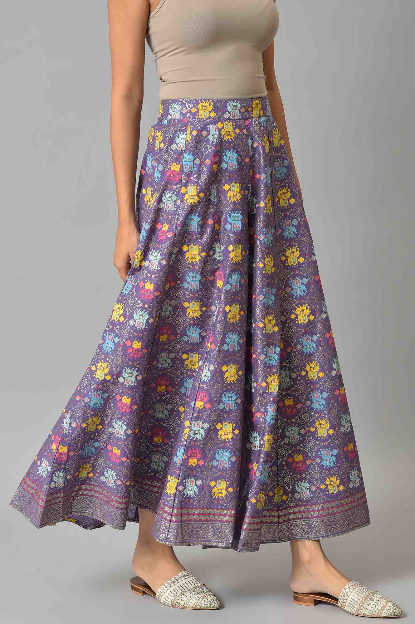 Purple Printed Flared Culottes