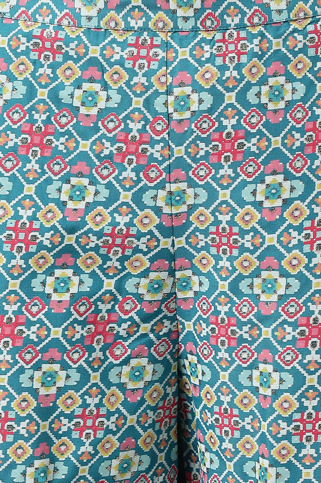 Teal Blue Rayon Printed Parallel Pants