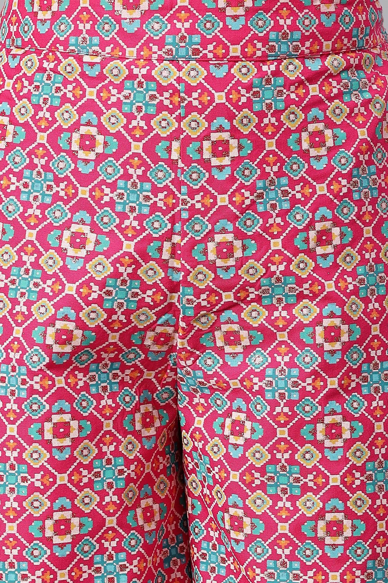 Bright Pink Printed Parallel Pants - wforwoman