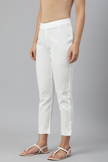 Ecru Cotton Blend Slim Pants