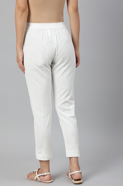 Ecru Cotton Blend Slim Pants