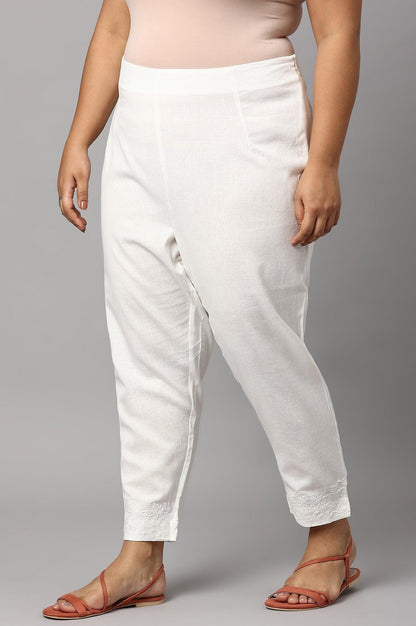 Plus Size Ecru Cotton Blend Slim Pants - wforwoman