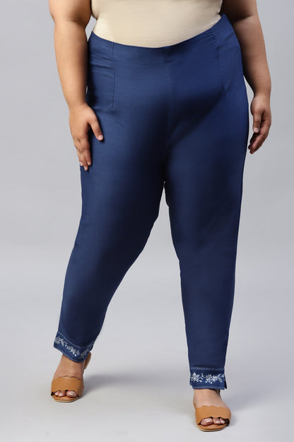 Plus Size Indigo Blue Cotton Blend Slim Pants