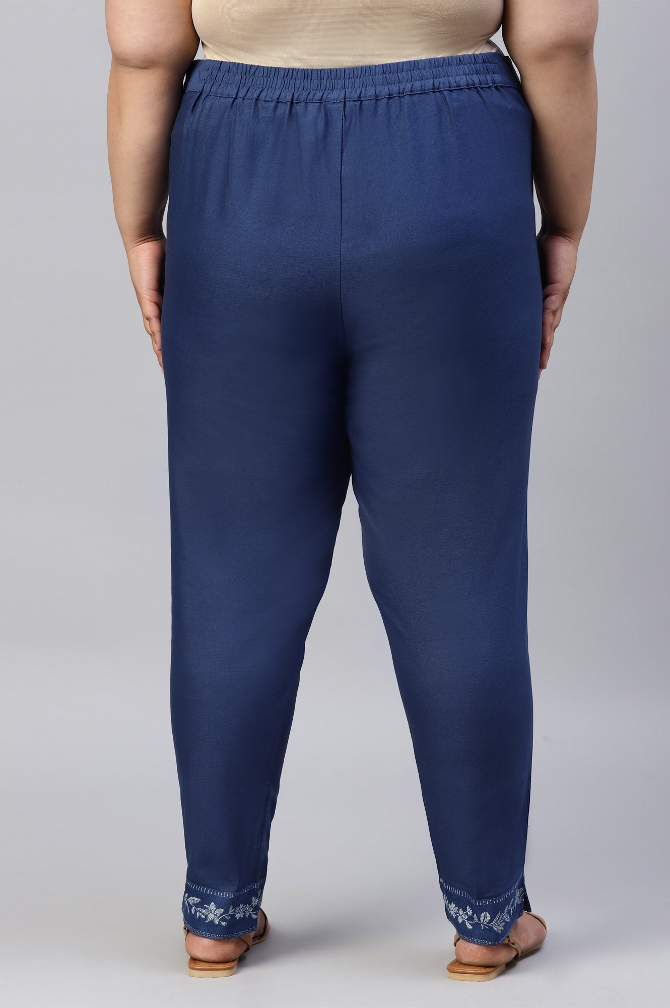 Plus Size Indigo Blue Cotton Blend Slim Pants