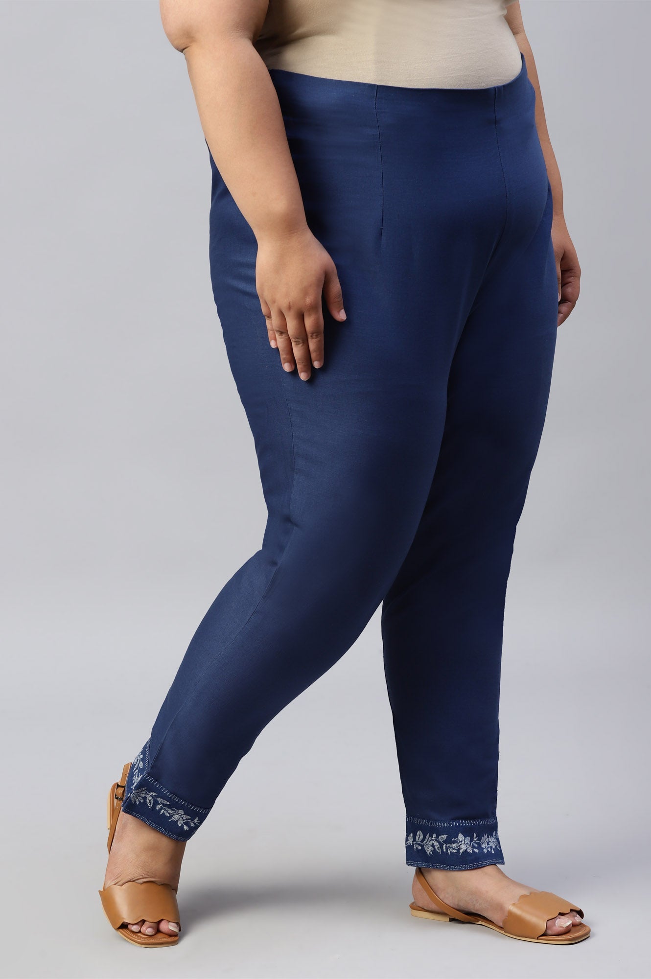 Plus Size Indigo Blue Cotton Blend Slim Pants