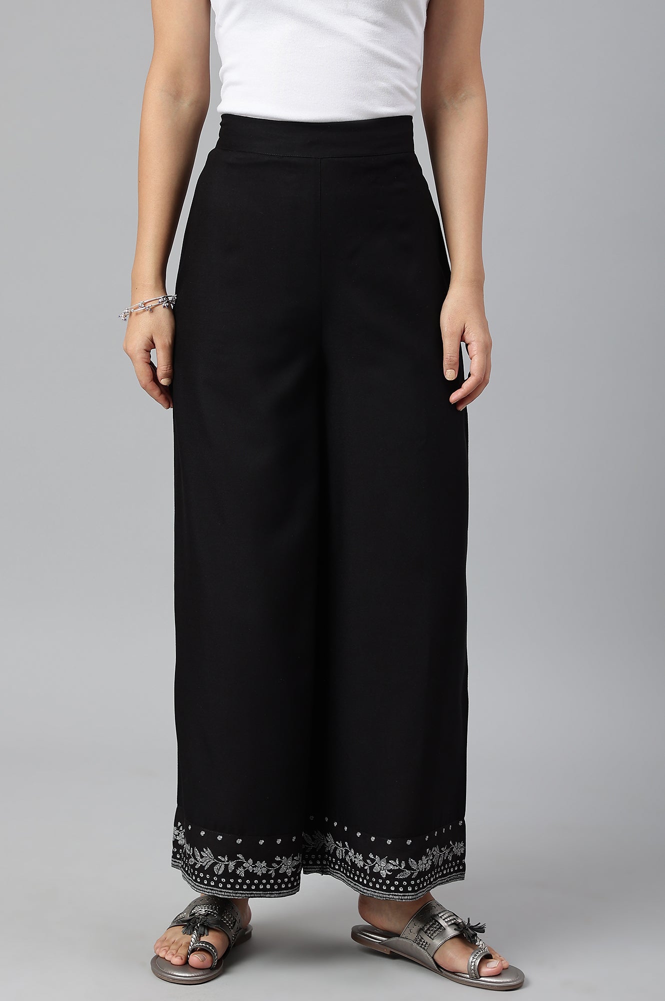 Black Rayon Straight Parallel Pants