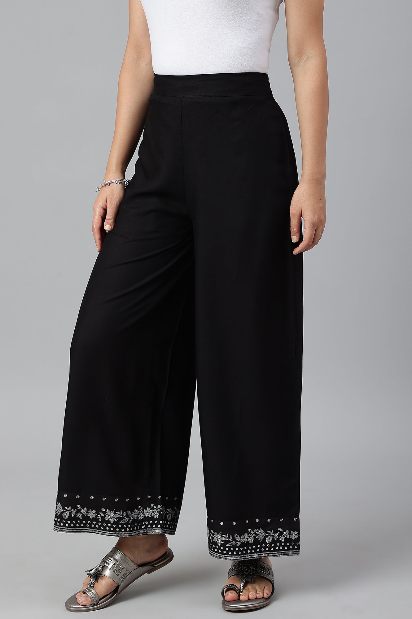 Black Rayon Straight Parallel Pants