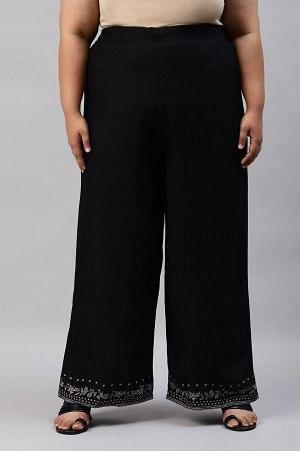 Plus Size Black Rayon Straight Parallel Pants - wforwoman