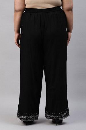 Plus Size Black Rayon Straight Parallel Pants - wforwoman