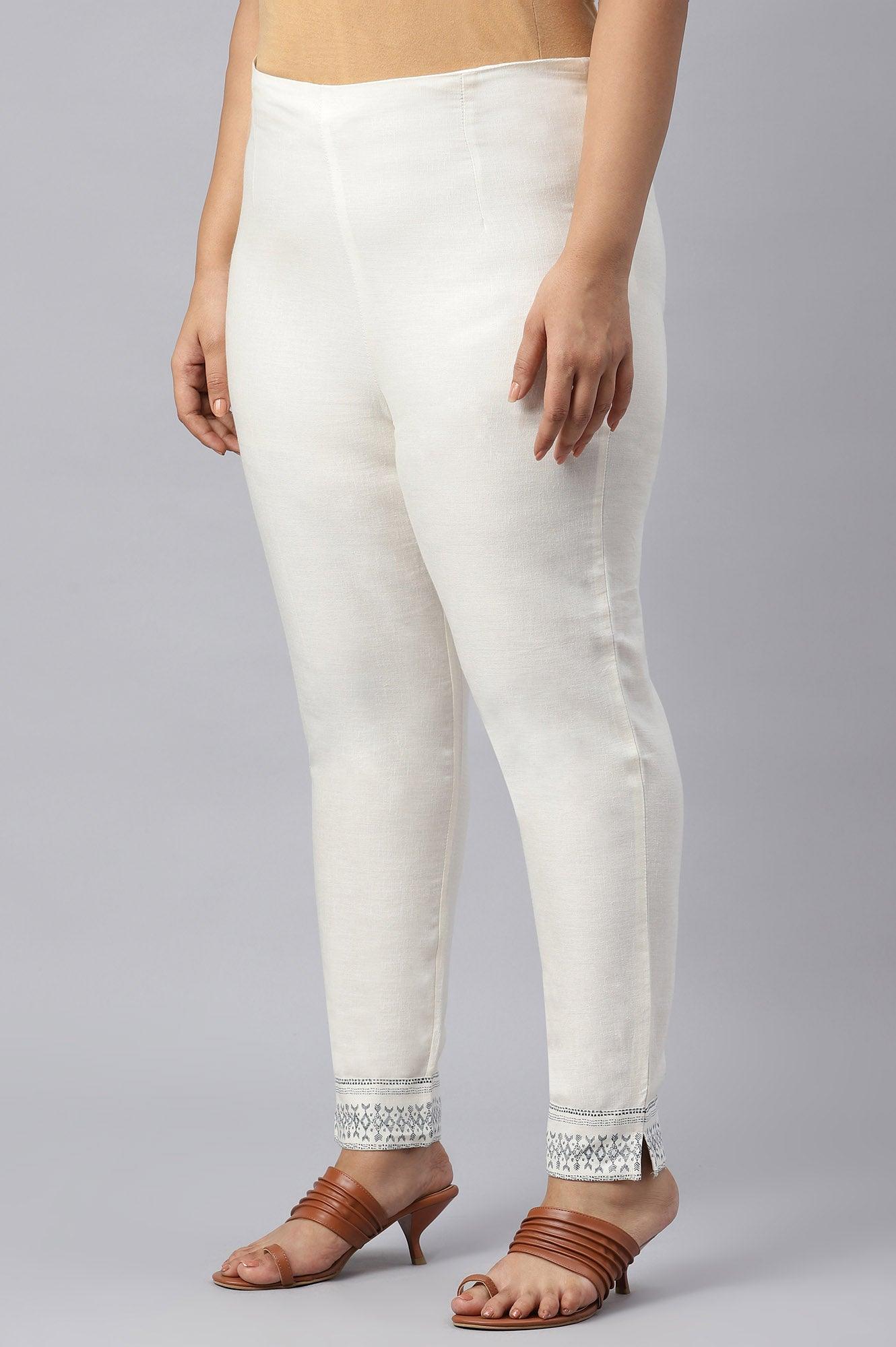 Plus Size Lily White Cotton Blend Slim Pants - wforwoman
