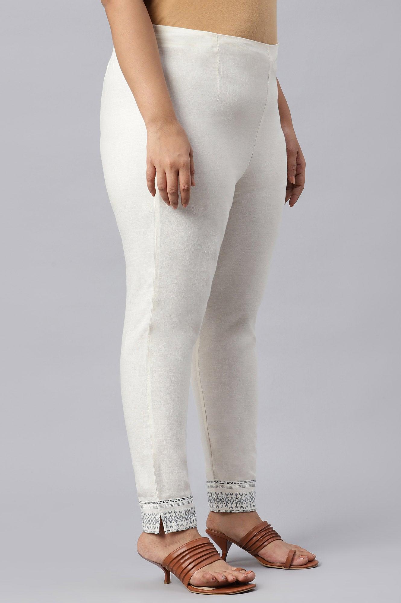 Plus Size Lily White Cotton Blend Slim Pants - wforwoman