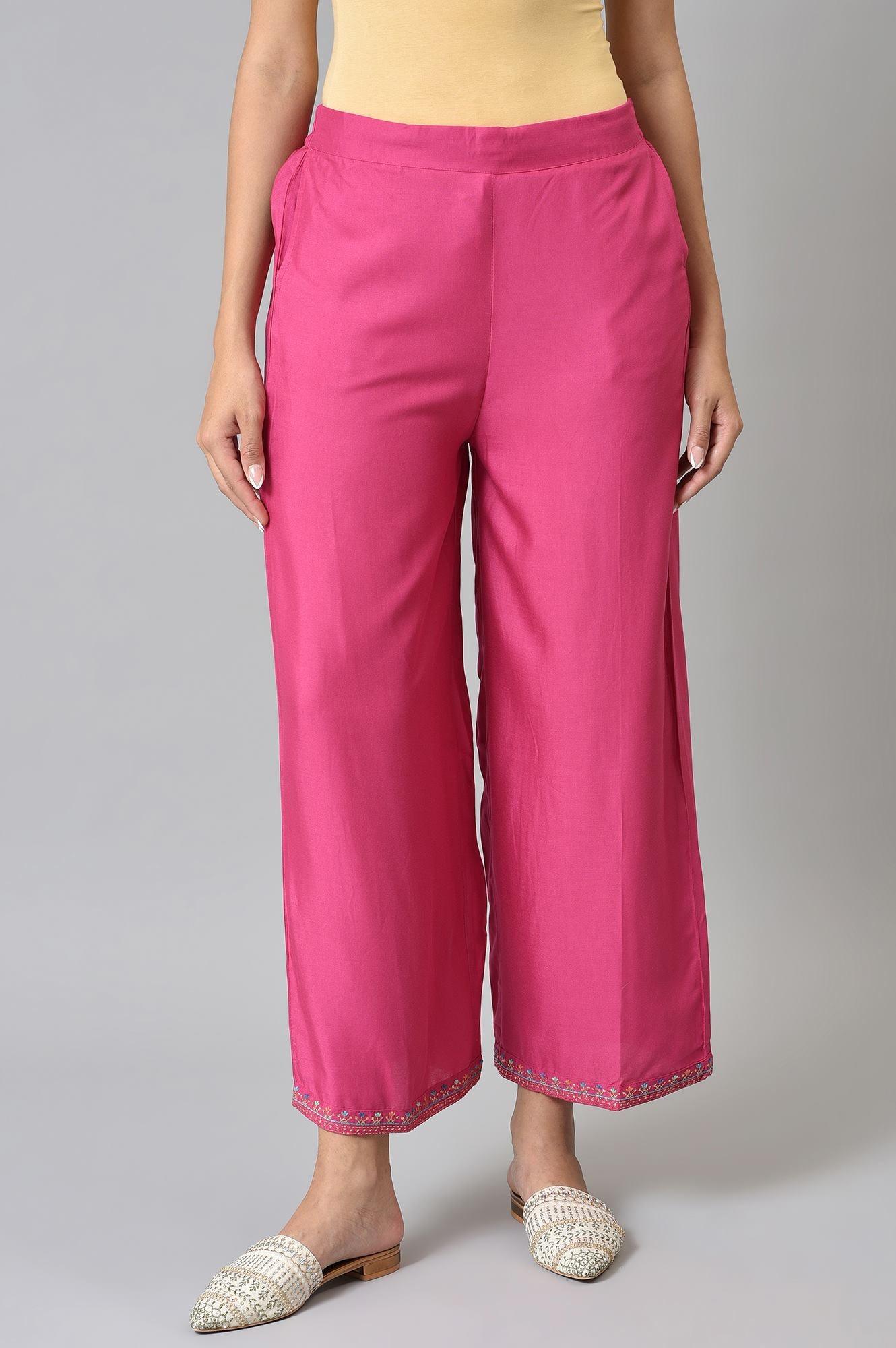 Dark Pink Festive Parallel Pants - wforwoman